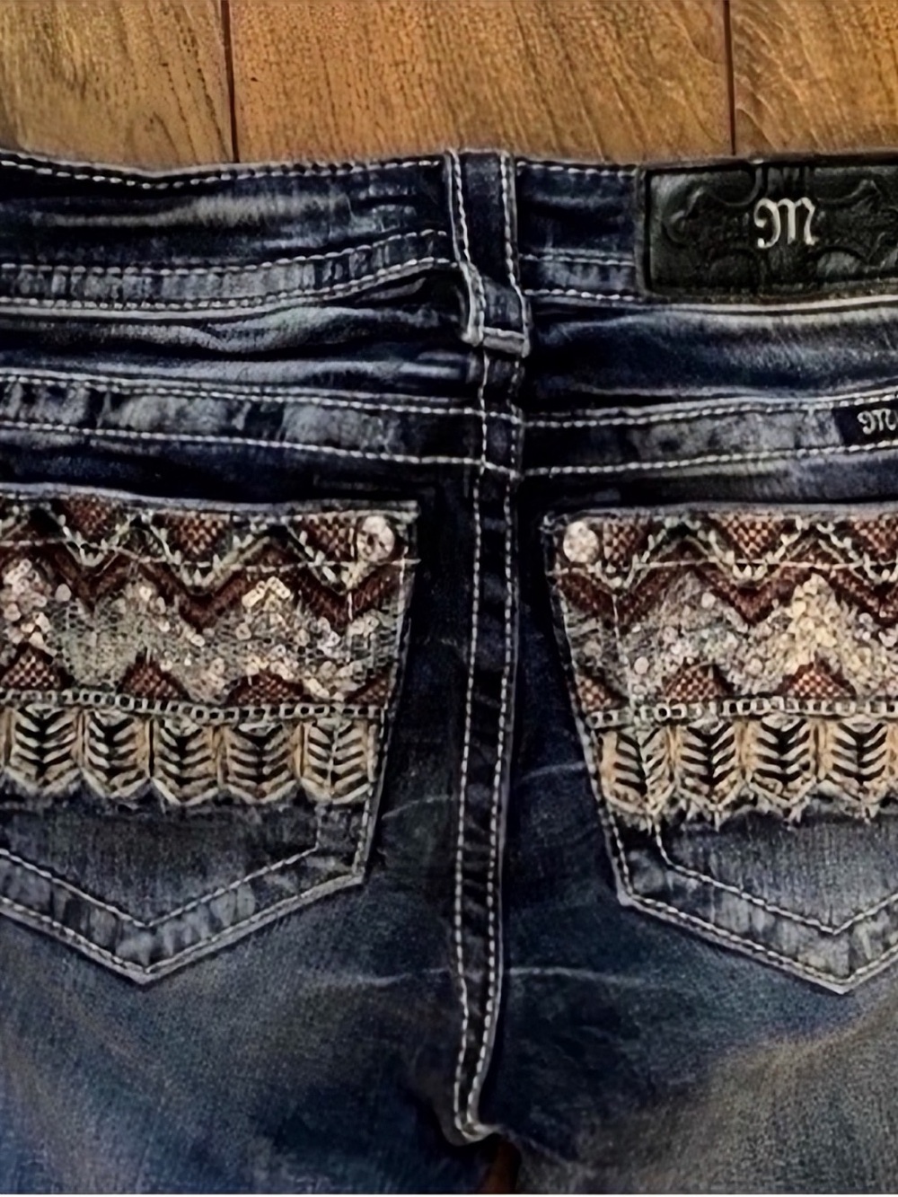 Gorgeous Vintage Miss Me Mid-Rise Slim Boot Jeans Embellished Pockets 34” Insea